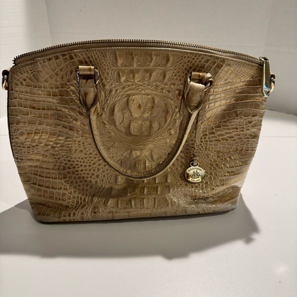 Brahmin Large Duxbury Satchel Gold Melbourne Croc Embossed Leather Bag